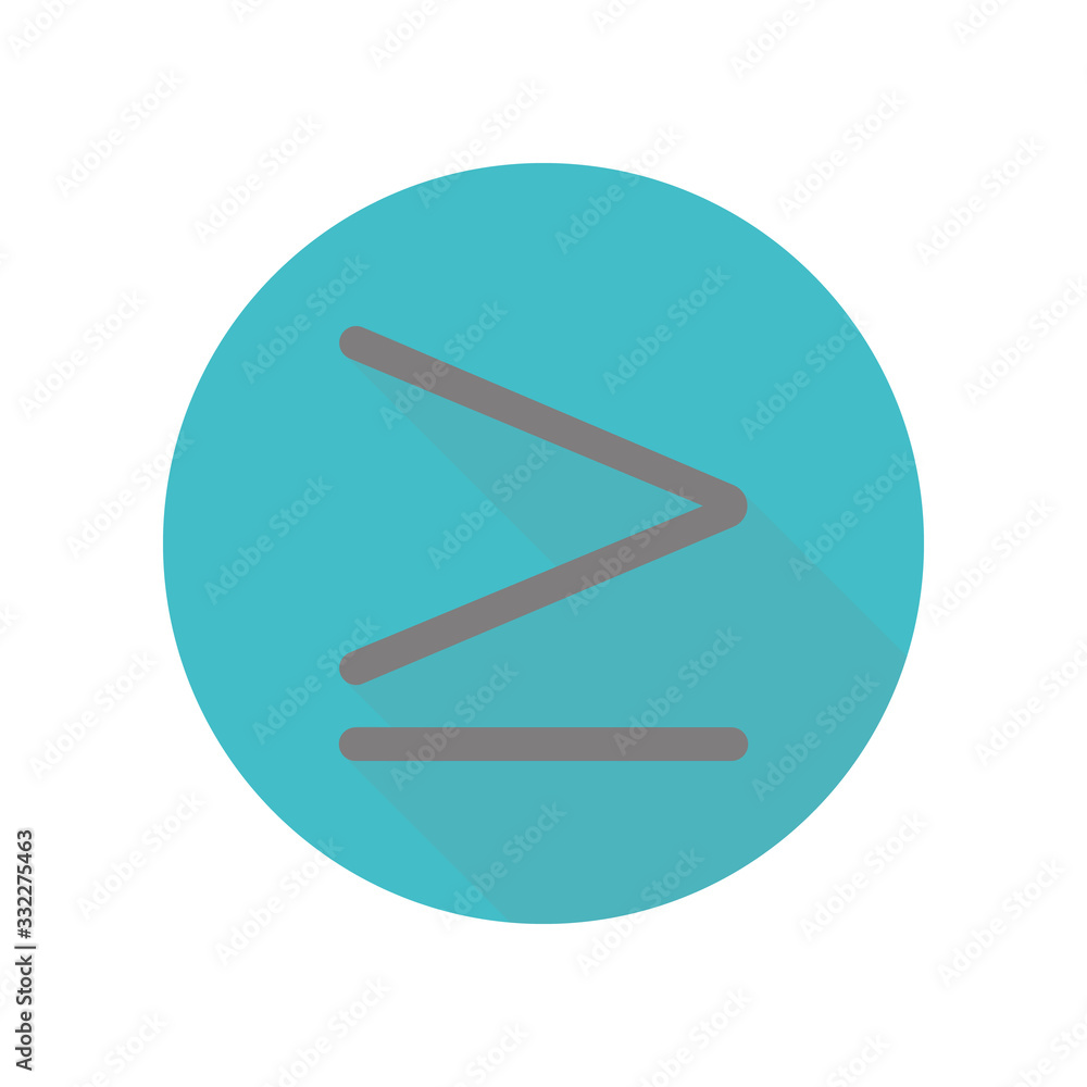 Poster more or equal symbol long shadow icon. simple glyph, flat vector of web icons for ui and ux, website