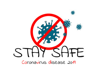 Fototapeta na wymiar Covid-19. Coronavirus disease (2019-nCoV) vector design. Stay Safe. Web banner concept. Awareness, prevent, information, news. Coronavirus icons and prohibition sign. 