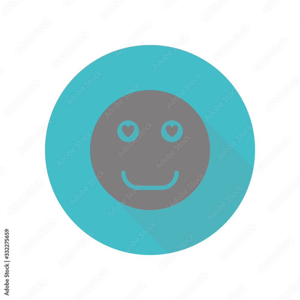 Poster smiley face in love long shadow icon. simple glyph, flat vector of web icons for ui and ux, website 