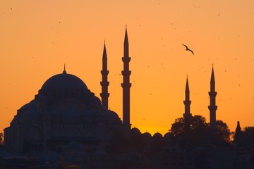 Hagia Sophia, the most important tourist attraction of Istanbul, Turkey, silhouetted against the...
