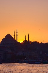 Hagia Sophia, the most important tourist attraction of Istanbul, Turkey, silhouetted against the...