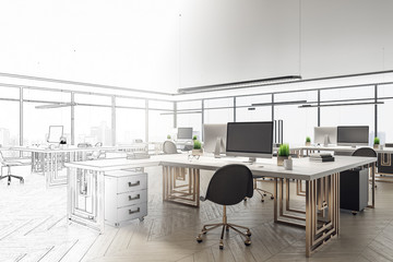 Drawing office interior with city view