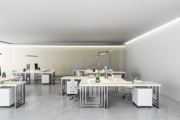 Modern coworking office interior with furniture