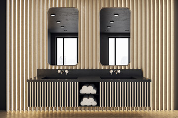 Modern bathroom interior with two mirrors.