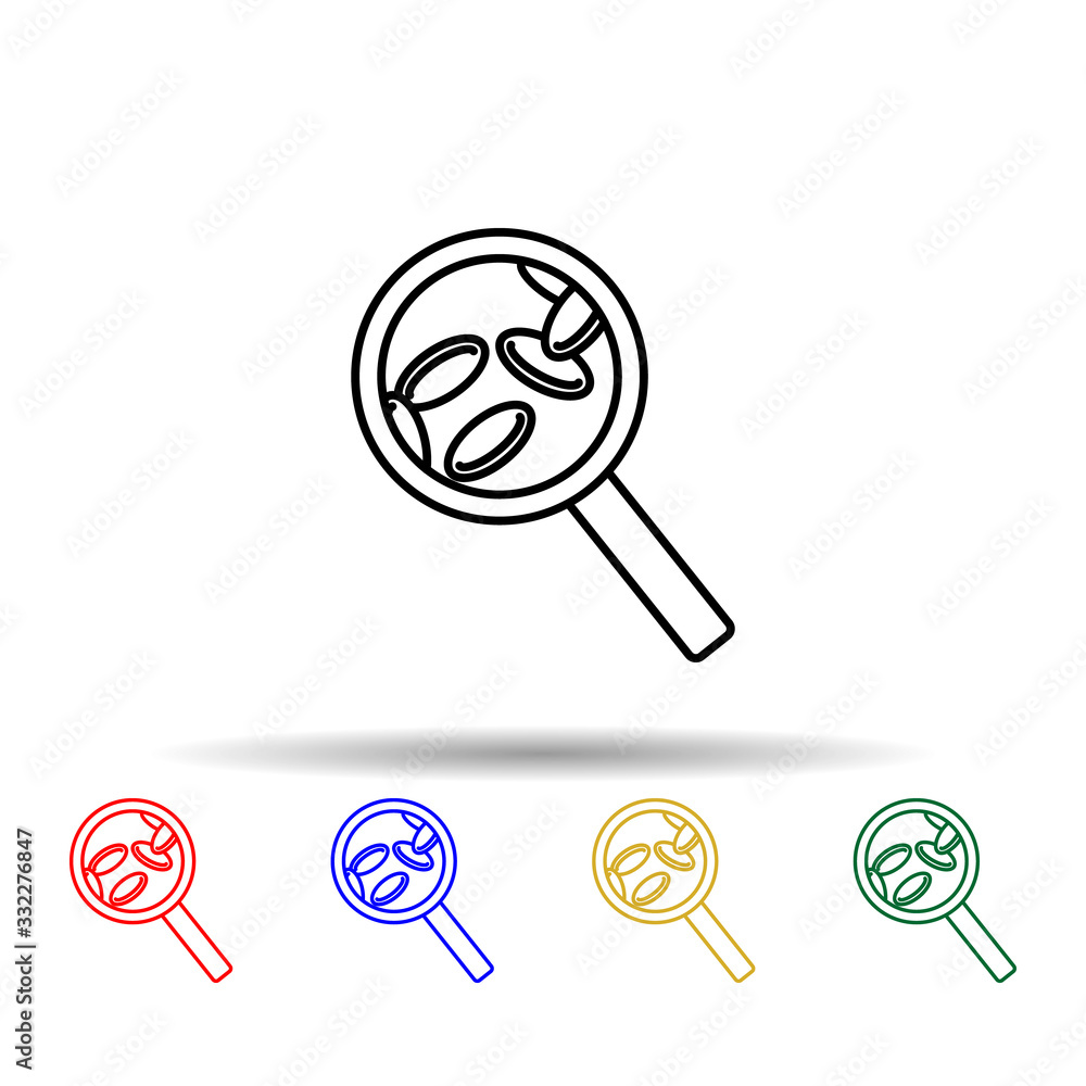Poster magnifier pills multi color icon. simple thin line, outline vector of blood donation icons for ui an