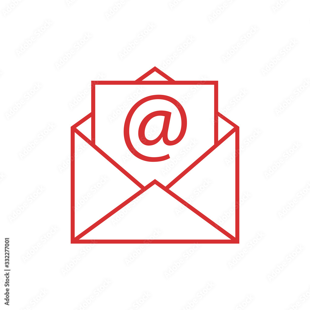 Poster mail sign or envelope vector icon. outline red open envelope. message vector icon isolated.