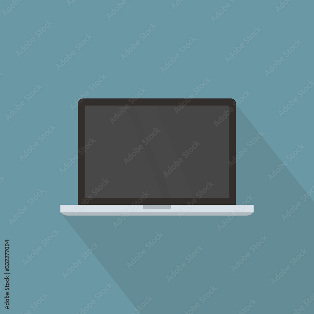 Poster laptop in flat style. vector personal computer. desktop computer with long shadow. computer icon iso