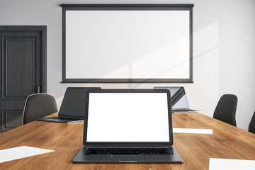 Modern conference room interior with copy space on tv screen