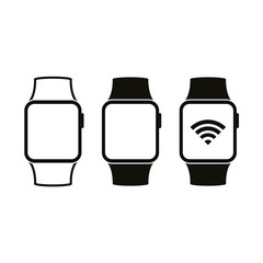 Smart watch icons. Outline classic devices in white background. Vector illustration.