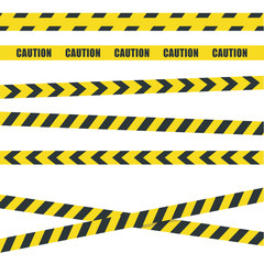 Yellow and black police stripes. Collection Yellow warning tape official crime and danger tapes. Vector illustration.