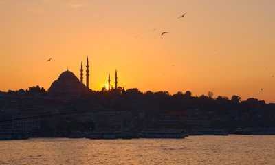 Hagia Sophia, the most important tourist attraction of Istanbul, Turkey, silhouetted against the...