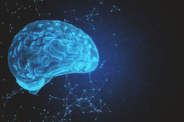 Digital blue AI brain - obrazy, fototapety, plakaty