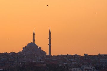 Hagia Sophia, the most important tourist attraction of Istanbul, Turkey, silhouetted against the...
