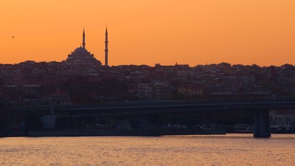 Hagia Sophia, the most important tourist attraction of Istanbul, Turkey, silhouetted against the...
