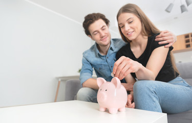 Home budget, family finance with piggy bank