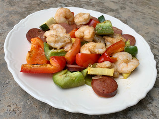 Roasted Shrimp and Sausage with Peppers