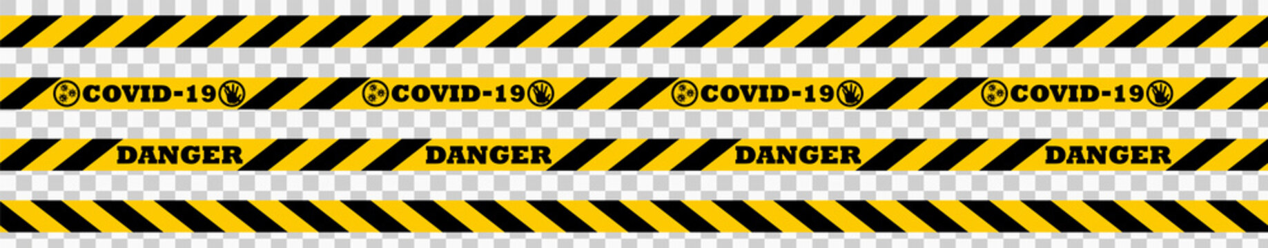 Corona virus 2019-nCoV Quarantine Ribbon Vector illustration. Global Pandemic COVID-19 Caution Concept Symbol. Warning coronavirus. Isolated on transparent background. Vector