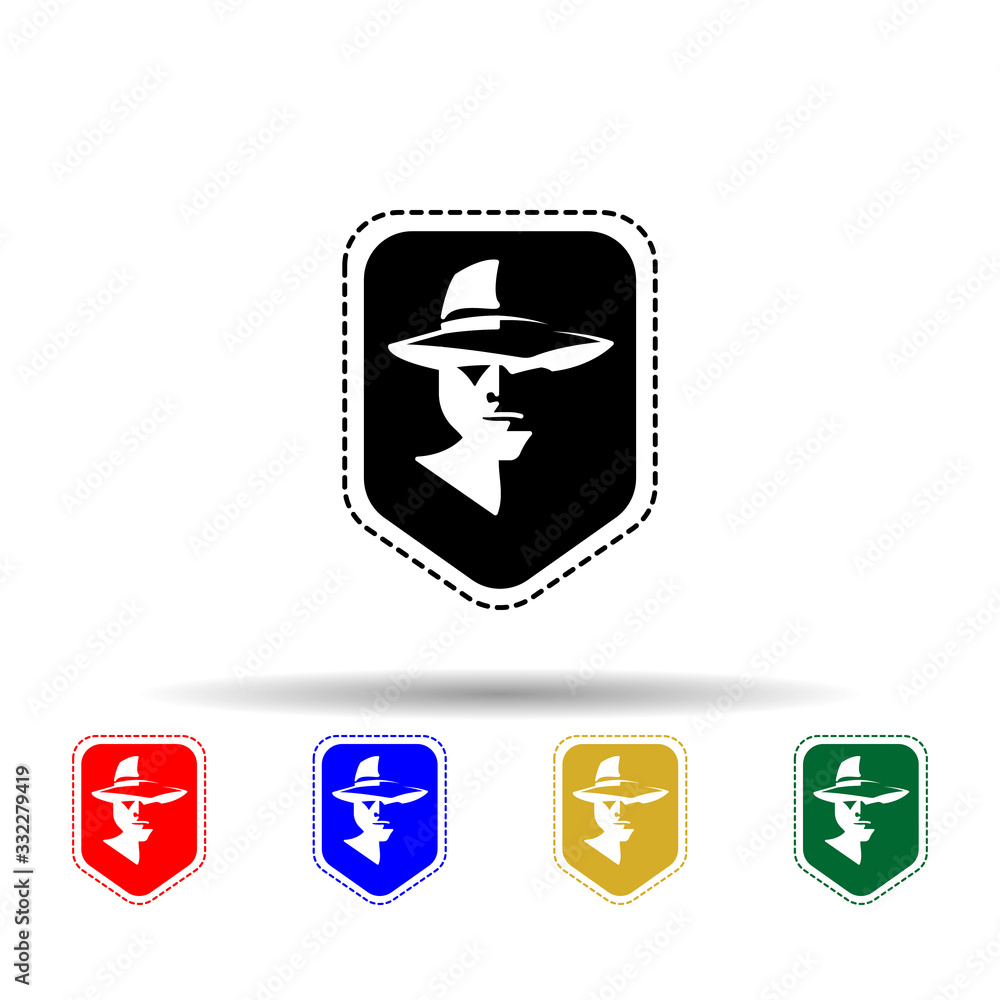 Poster detective stamp black and white multi color icon. simple glyph, flat vector of crustaceans icons for