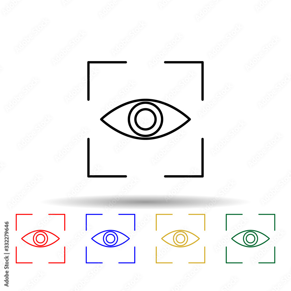 Poster eye in focus multi color icon. simple thin line, outline vector of eye care icons for ui and ux, web