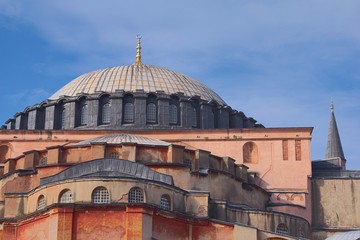 Fototapeta na wymiar Back side of Hagia Sophia, in Istanbul, Turkey. Architectural detail of the main dome.