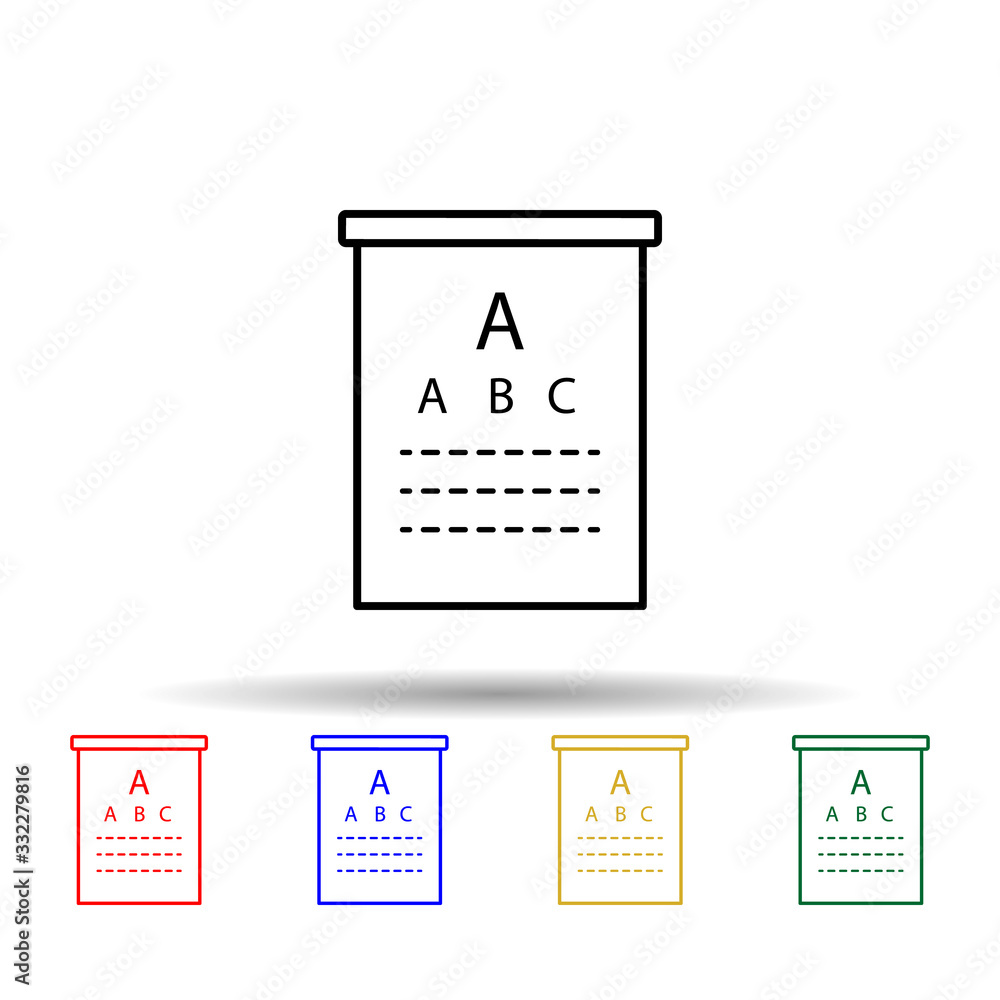 Poster eye test chart multi color icon. simple thin line, outline vector of eye care icons for ui and ux, w