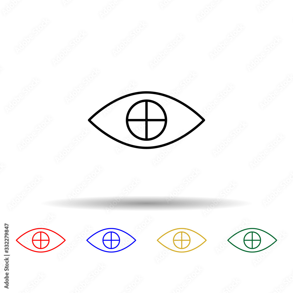 Poster cross on eye multi color icon. simple thin line, outline vector of eye care icons for ui and ux, web