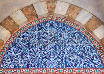 Detail of an architectural ornament in the Blue Mosque of Sultanahmed, located in Istanbul, Turkey.