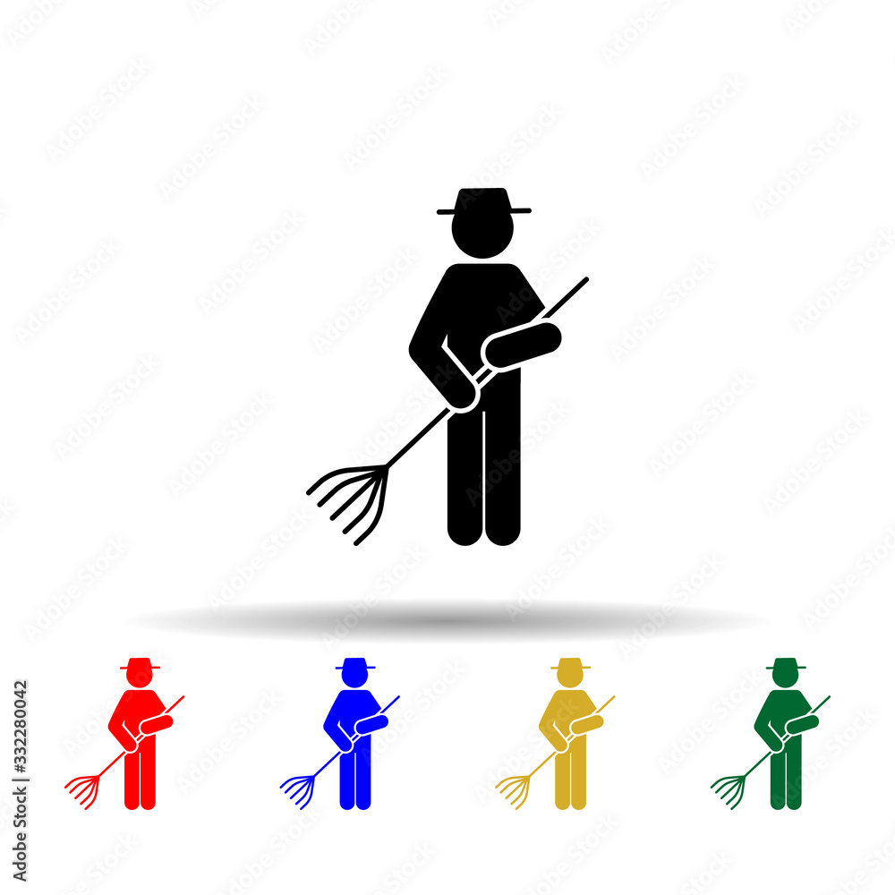 Aufkleber man man with rake multi color icon. simple glyph, flat vector of gardening icons for ui and ux, webs