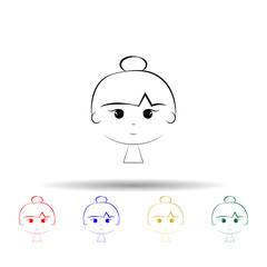 Cute girl with bun hair style multi color icon. Simple thin line, outline vector of hair icons for ui and ux, website or mobile application