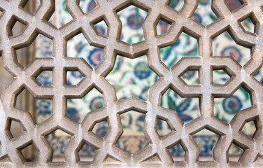 Detail of an hexagonal architectural ornament in the Blue Mosque of Sultanahmed, located in Istanbul, Turkey.