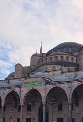 Architectural detail of the Blue Mosque of Sultanahmed, in Istanbul, Turkey. Low angle view.