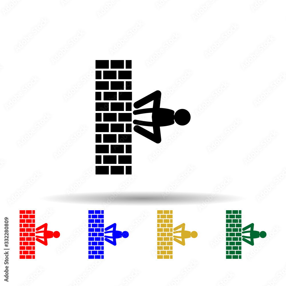 Poster Walking on walls man multi color icon. Simple glyph, flat vector of hero icons for ui and ux, website or mobile application