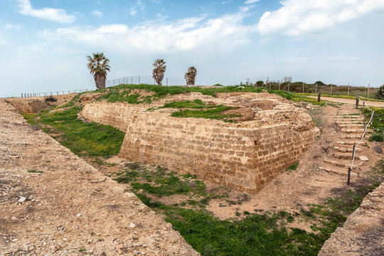 Ruins Of An Old Crusader Moat At Apollonia In Modern Israel