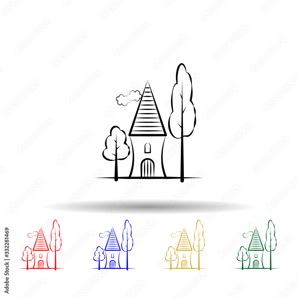 Poster tree, home multi color icon. simple thin line, outline vector of imaginary house icons for ui and ux