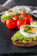 tasty and nutritious avocado sandwich and boiled egg