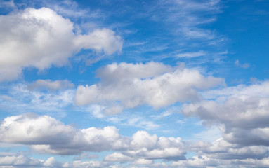 Blue skies with clouds and wind.