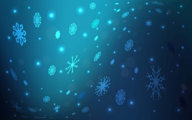 Fototapeta na wymiar Dark BLUE vector background with xmas snowflakes. Decorative shining illustration with snow on abstract template. The pattern can be used for new year ad, booklets.