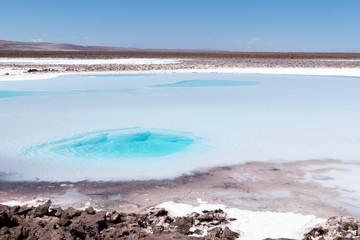 Hidden lagoons of Baltinache or Seven Lagoons, one of the secret places of the Atacama Desert, Chile