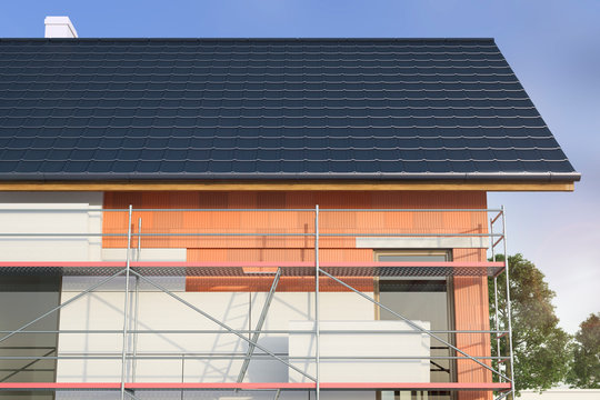 House, scaffolding and styrofoam - 3D illustration