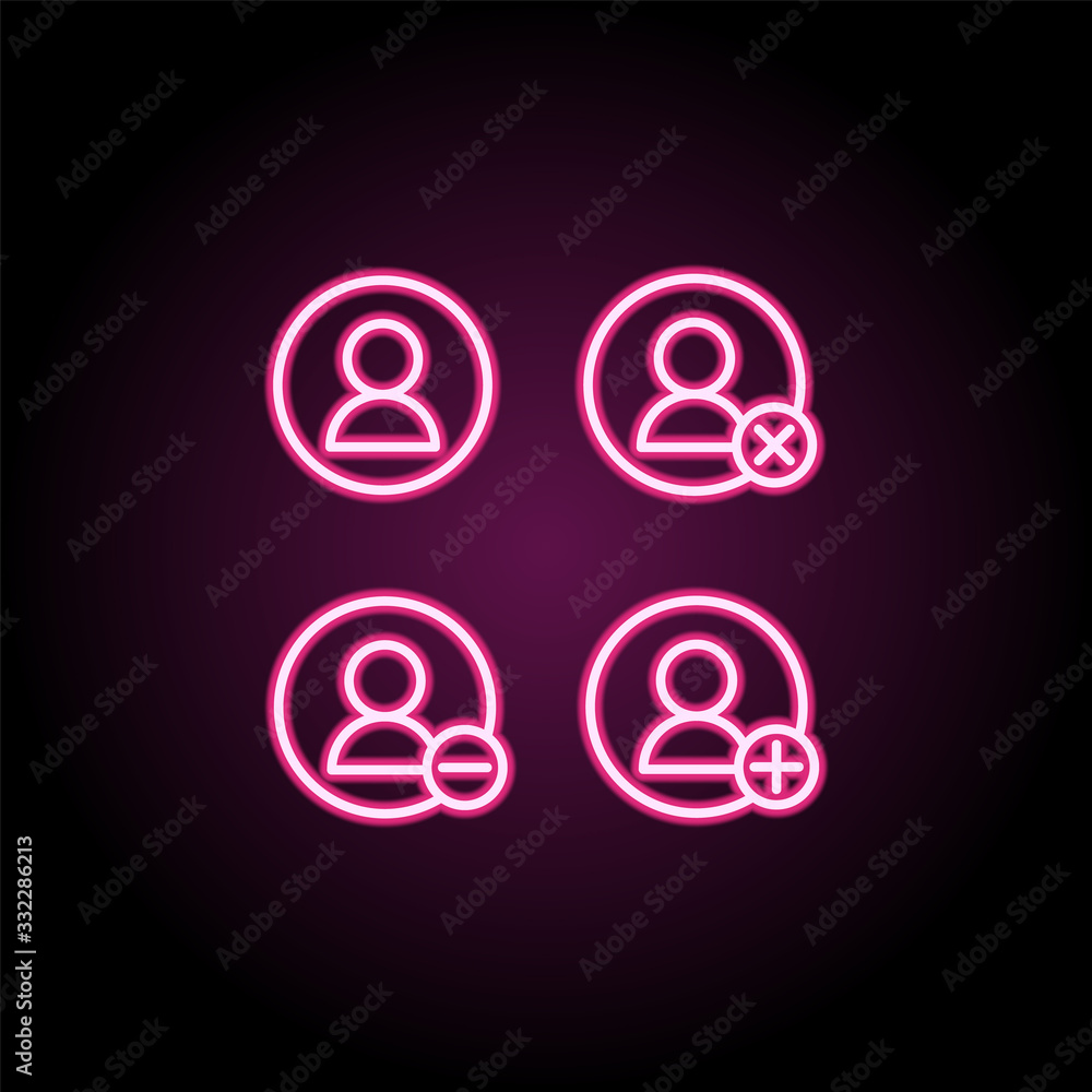 Poster contact, remove, plus, delete sign neon icon. simple thin line, outline vector of web icons for ui a