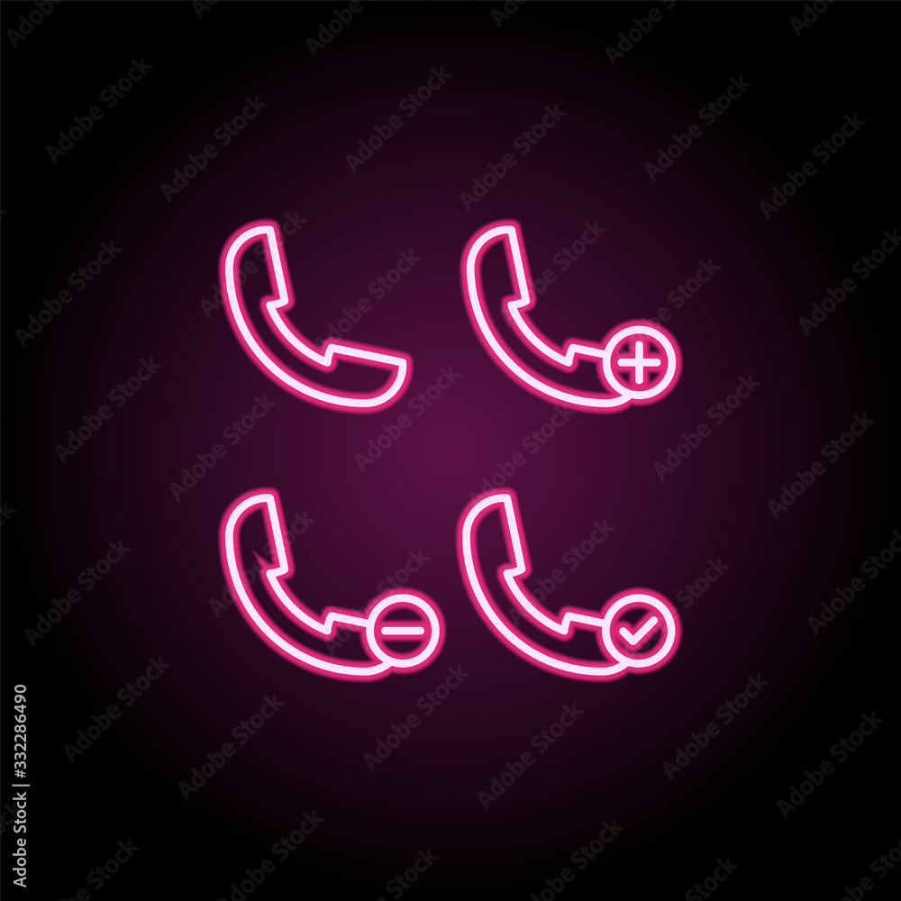Poster handset, plus, check, minus sign neon icon. simple thin line, outline vector of web icons for ui and