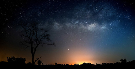 Landscape shot of milky way and star on dark background.with grain and select white balance.