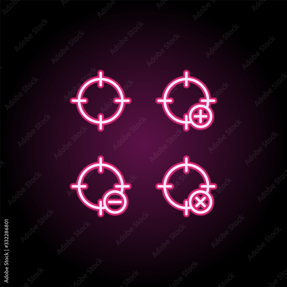Poster target, plus, remove, minus sign neon icon. simple thin line, outline vector of web icons for ui and