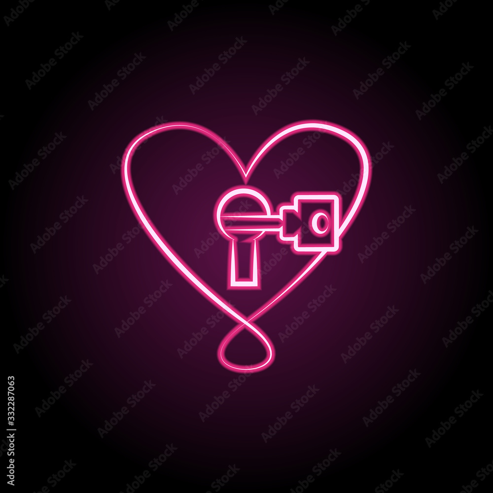 Poster heart with lock and key neon icon. simple thin line, outline vector of wedding icons for ui and ux, 