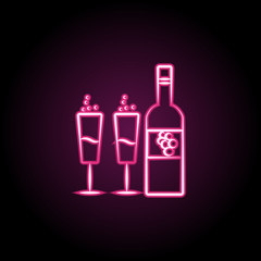 Champagne with glasses neon icon. Simple thin line, outline vector of wedding icons for ui and ux, website or mobile application
