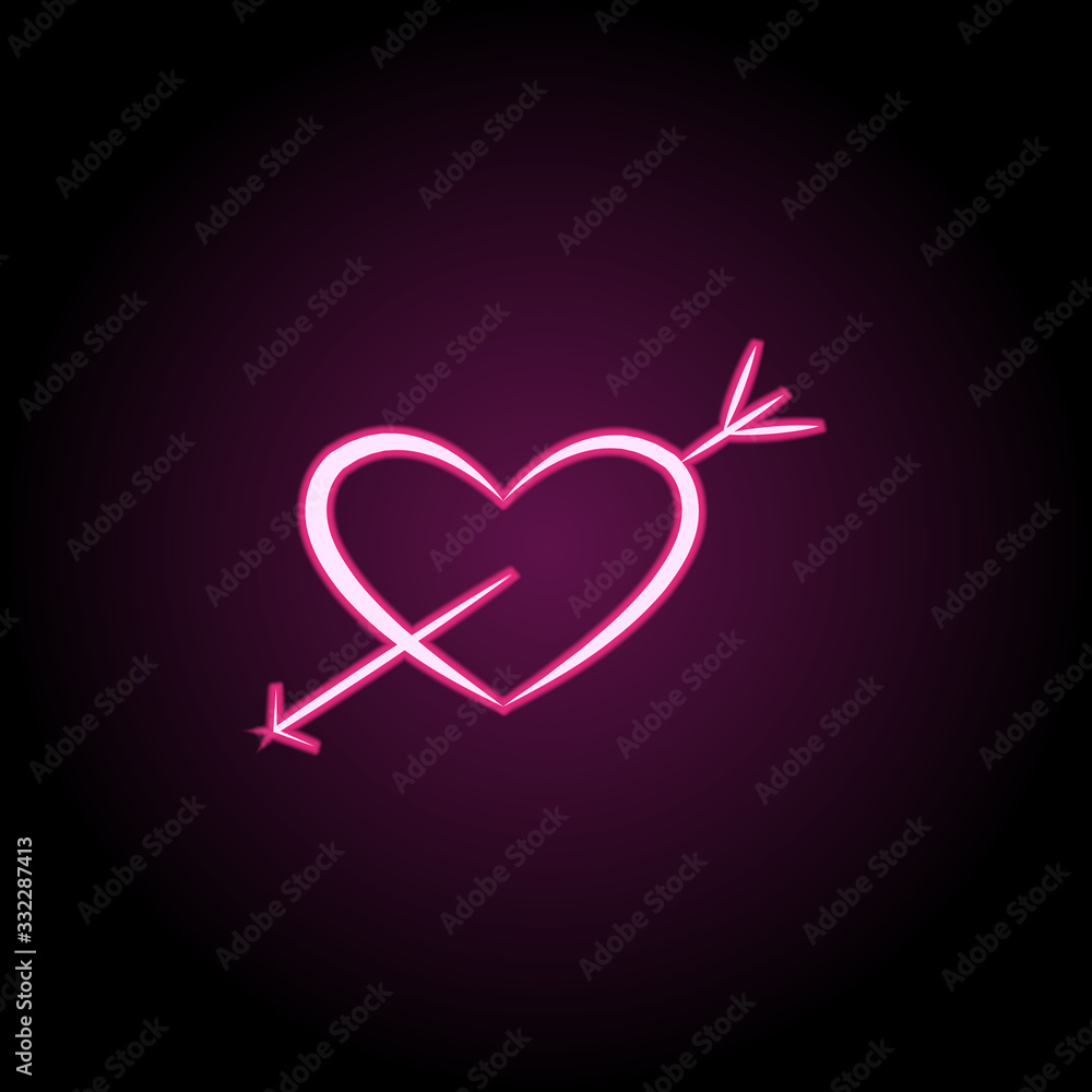 Poster heart pierced with arrow neon icon. simple thin line, outline vector of wedding icons for ui and ux,