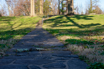 Fototapeta premium A Cobblestone Path in a Park on a Bright Spring Day