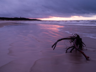 Sunset on a beach. Awesome sea landscape in Leba. Poland