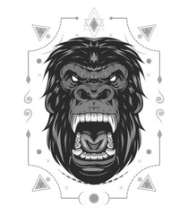 head evil ferocious gorilla shouts, mascot. KING KONG ILLUSTRATION