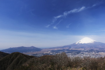 Fototapeta na wymiar 金時山山頂から　霊峰富士と愛鷹山を望む